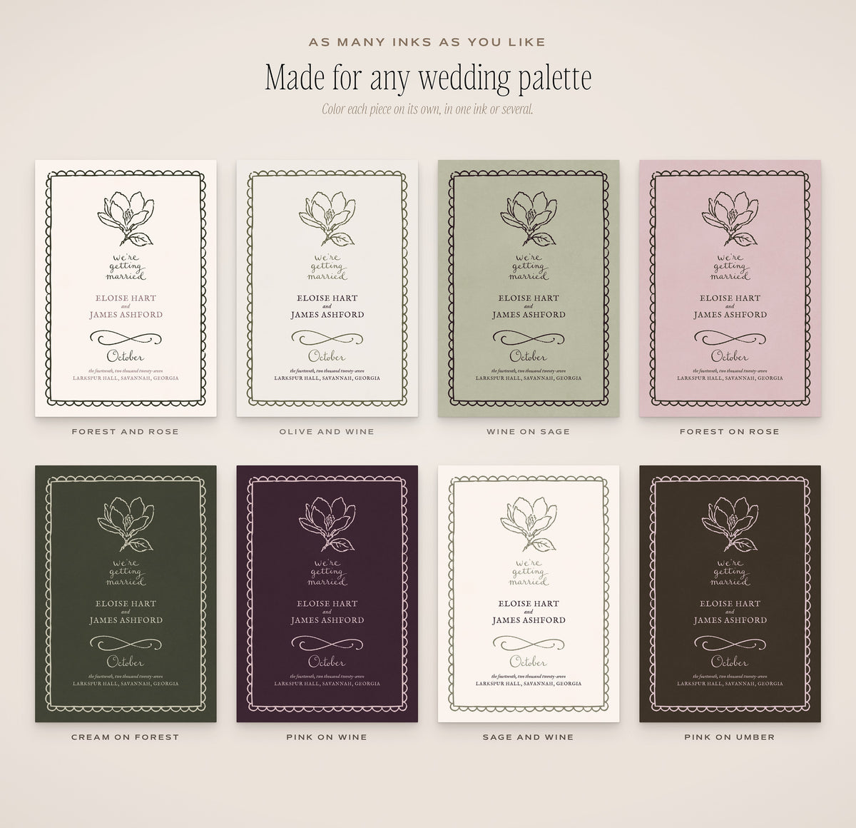 Floral Wedding Invitation & Sign Builder Kit, any wedding palette