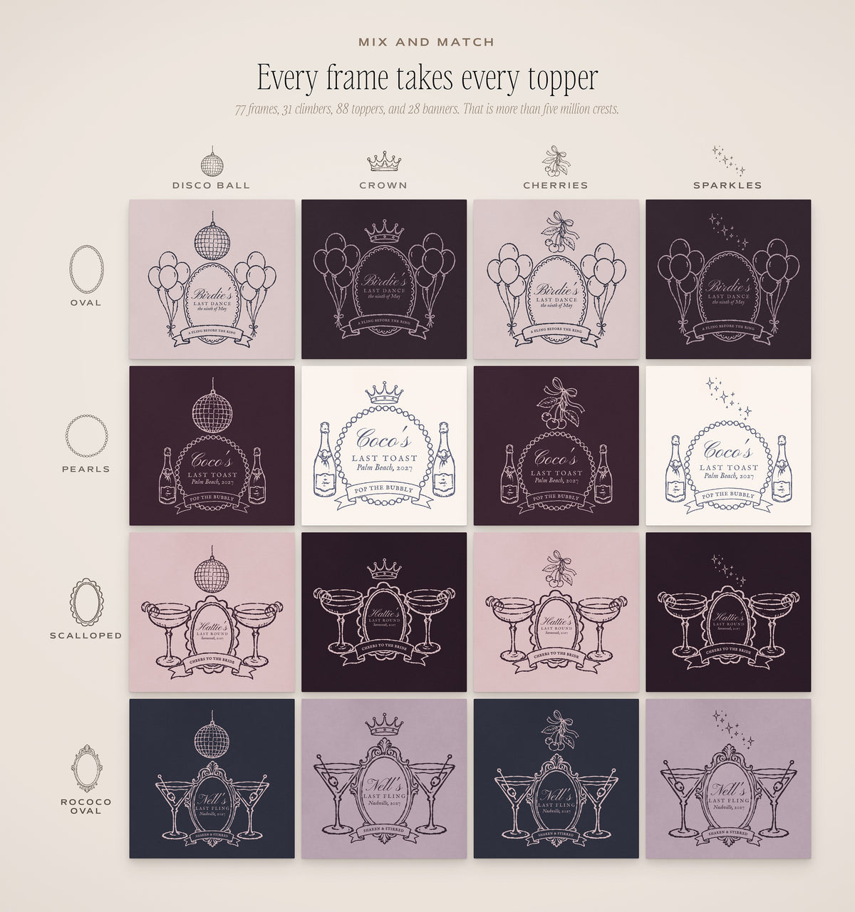 Bachelorette Crest & Logo Builder Kit, mix and match