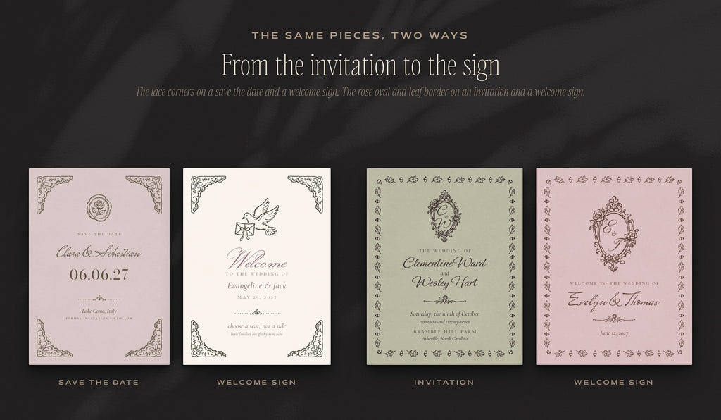 Floral Wedding Invitation & Sign Builder Kit, the same pieces two ways
