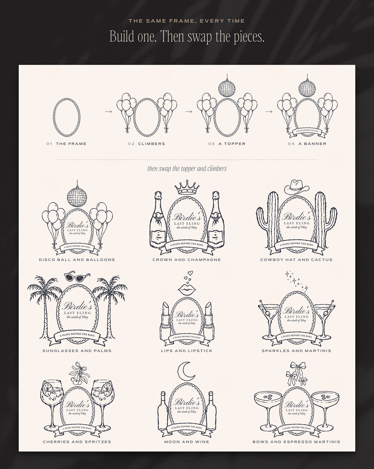Bachelorette Crest & Logo Builder Kit, build one then swap