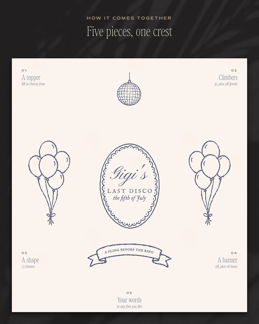 Bachelorette Crest & Logo Builder Kit, five pieces