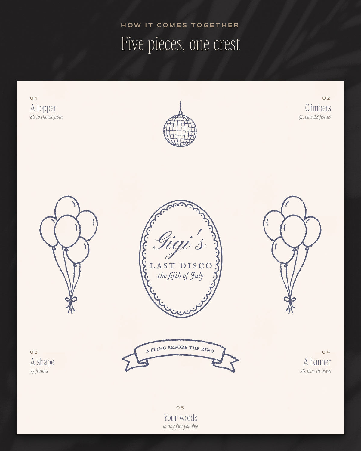 Bachelorette Crest & Logo Builder Kit, five pieces