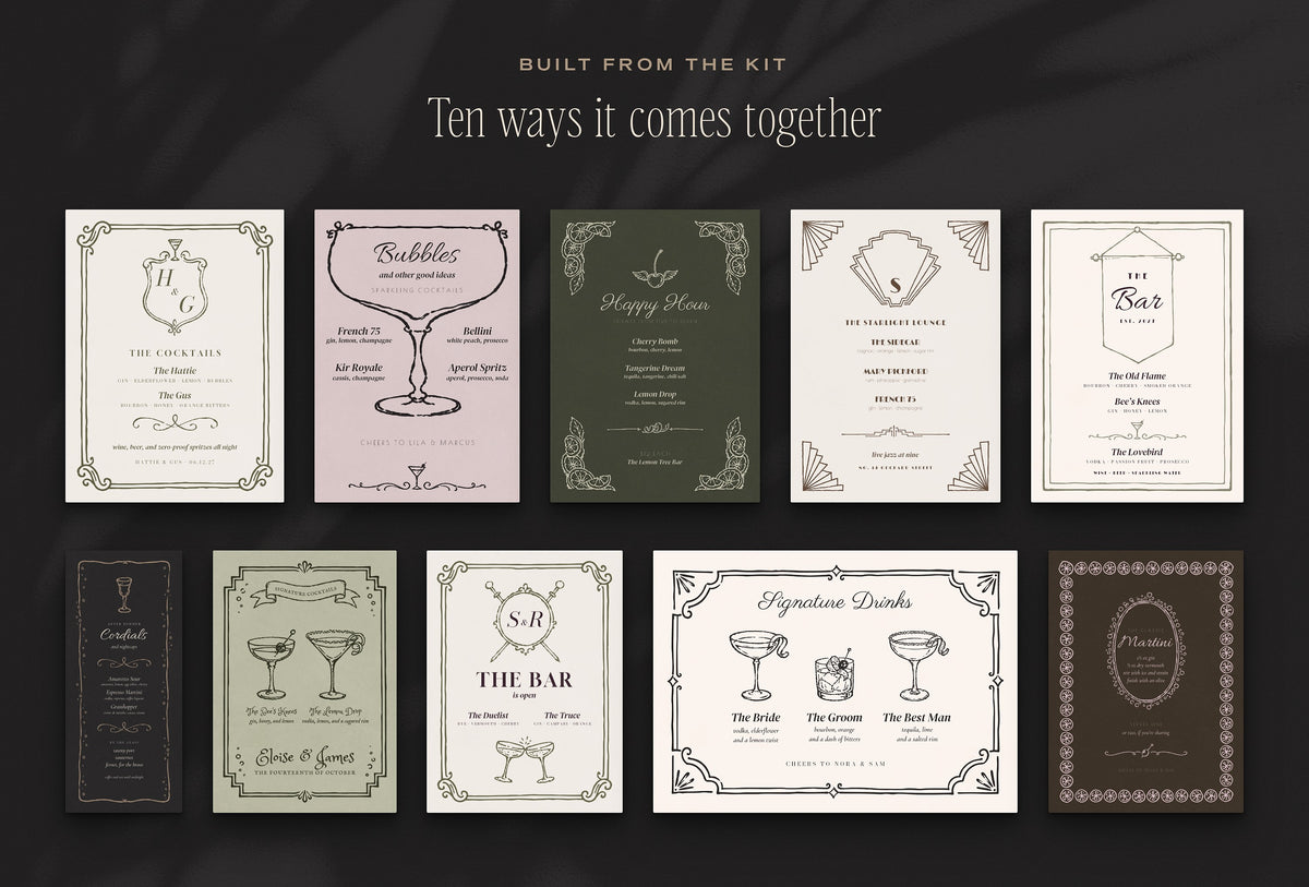 Cocktail Menu Builder Kit, built from the kit