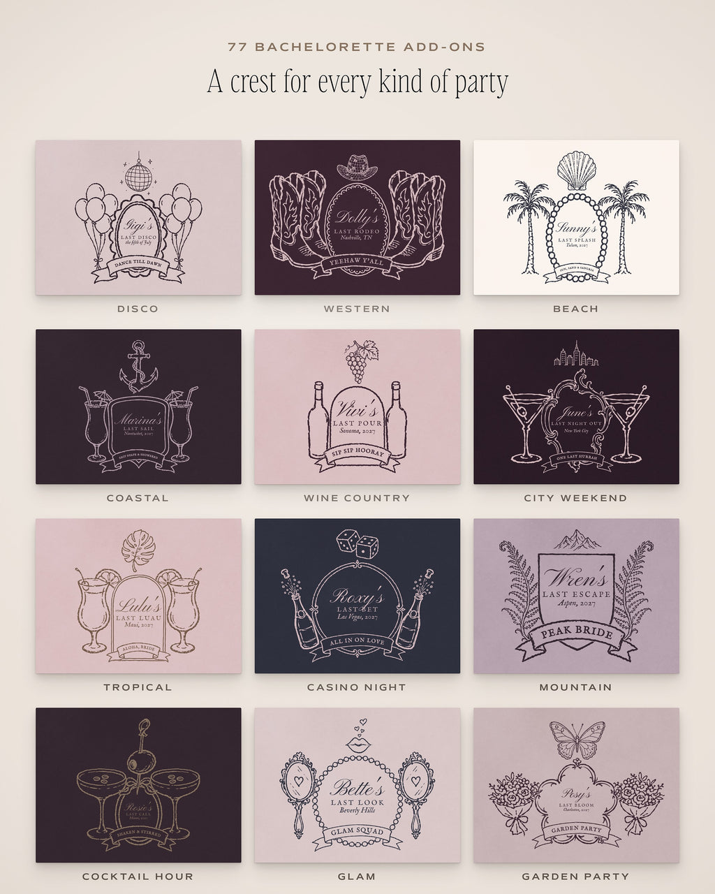 Bachelorette Crest & Logo Builder Kit, every kind of party