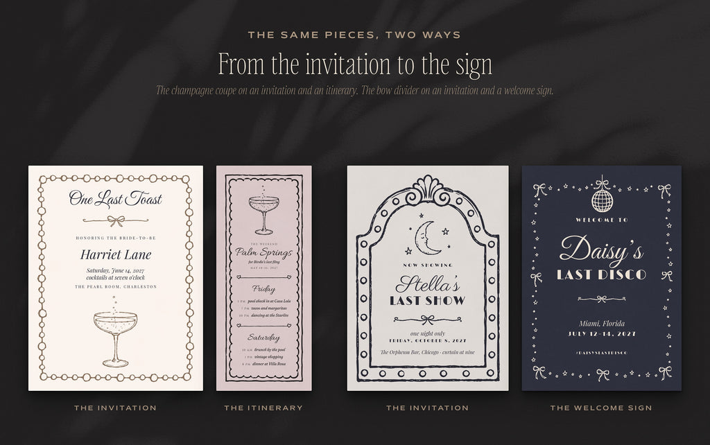 Bachelorette Invitation & Sign Builder Kit, the same pieces two ways