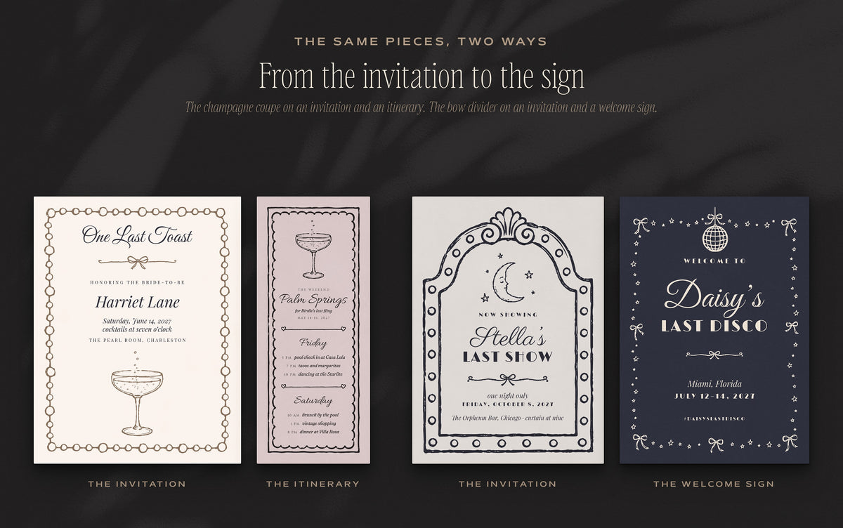 Bachelorette Invitation & Sign Builder Kit, the same pieces two ways