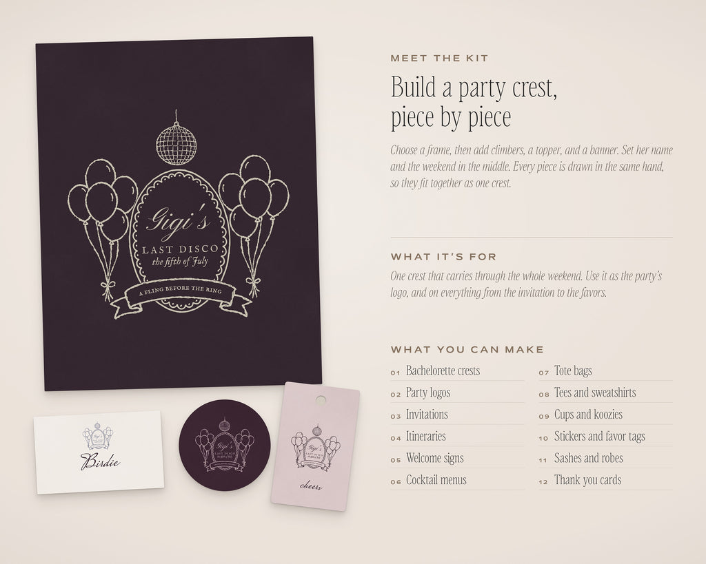 Bachelorette Crest & Logo Builder Kit, introduction
