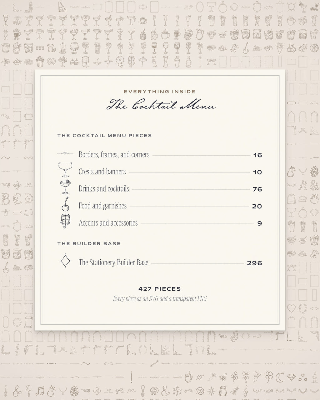 Cocktail Menu Builder Kit, everything inside
