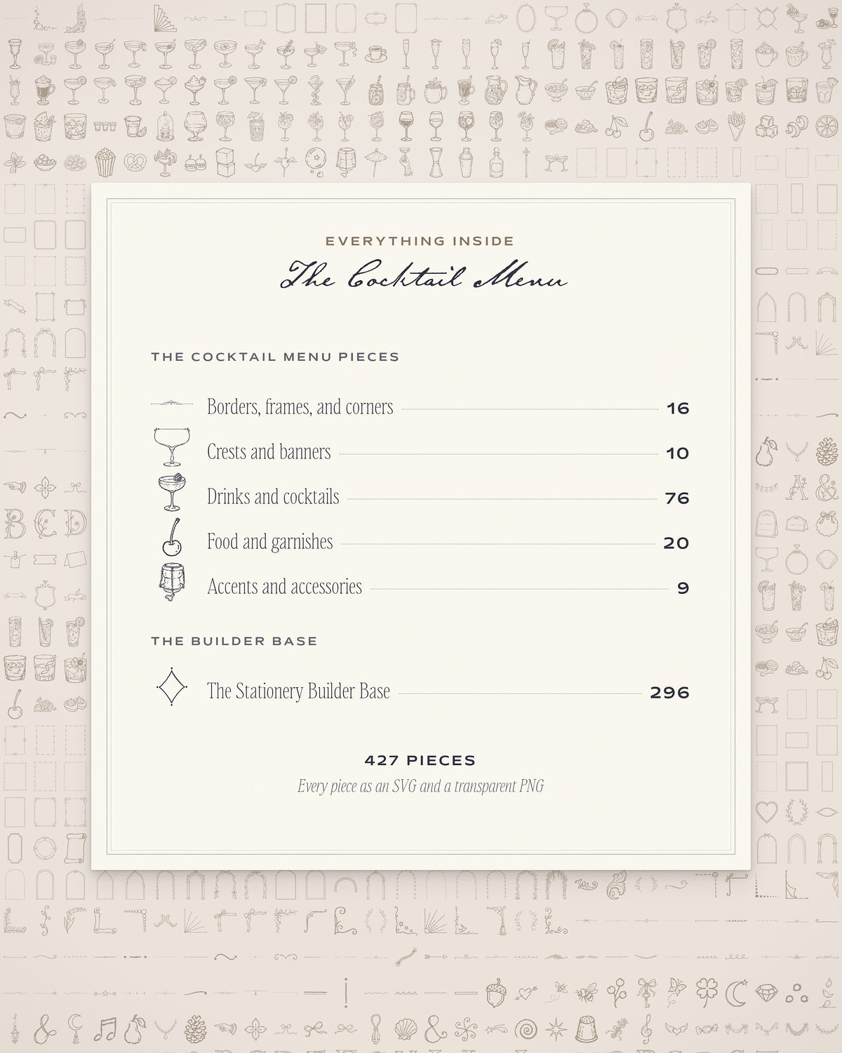 Cocktail Menu Builder Kit, everything inside