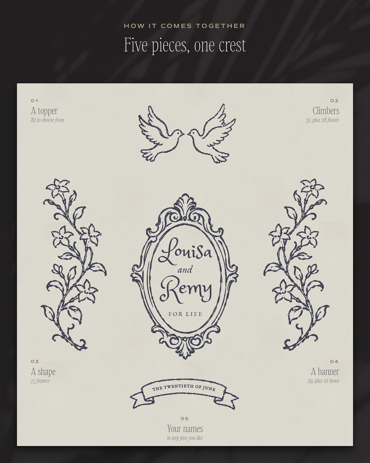 Wedding Crest & Logo Builder Kit, five pieces, one crest