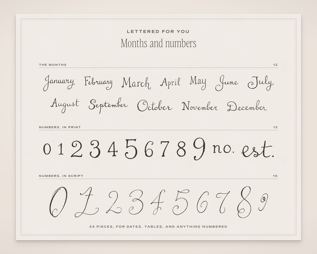 Regal Wedding Invitation & Sign Builder Kit, months and numbers
