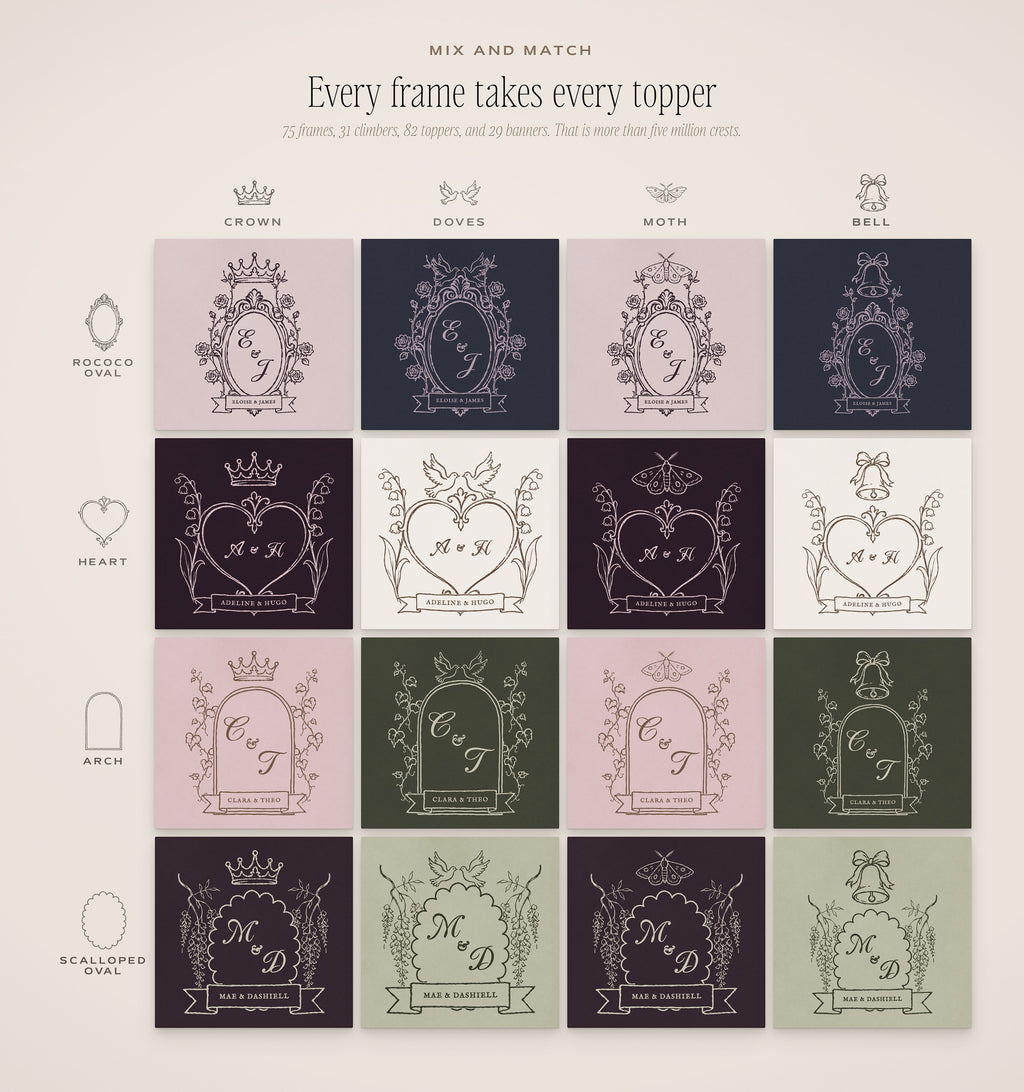 Wedding Crest & Logo Builder Kit, mix and match
