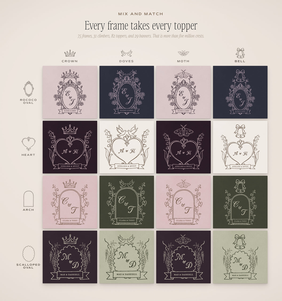 Wedding Crest & Logo Builder Kit, mix and match