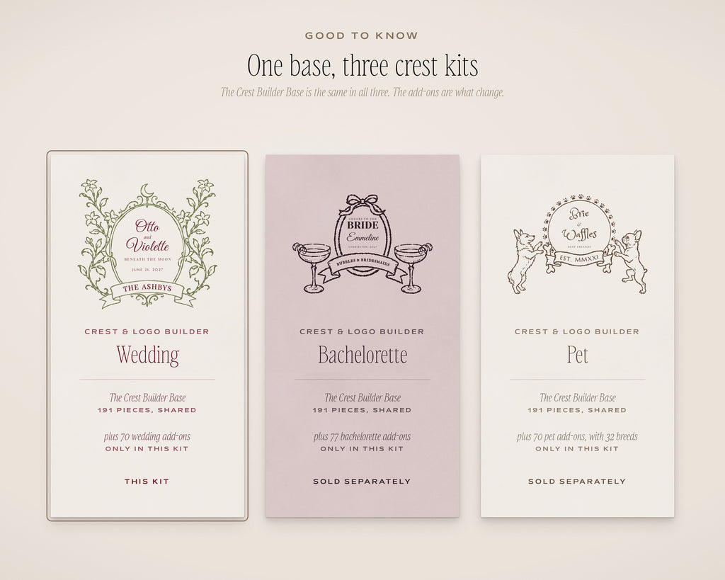 Wedding Crest & Logo Builder Kit, one base, three kits
