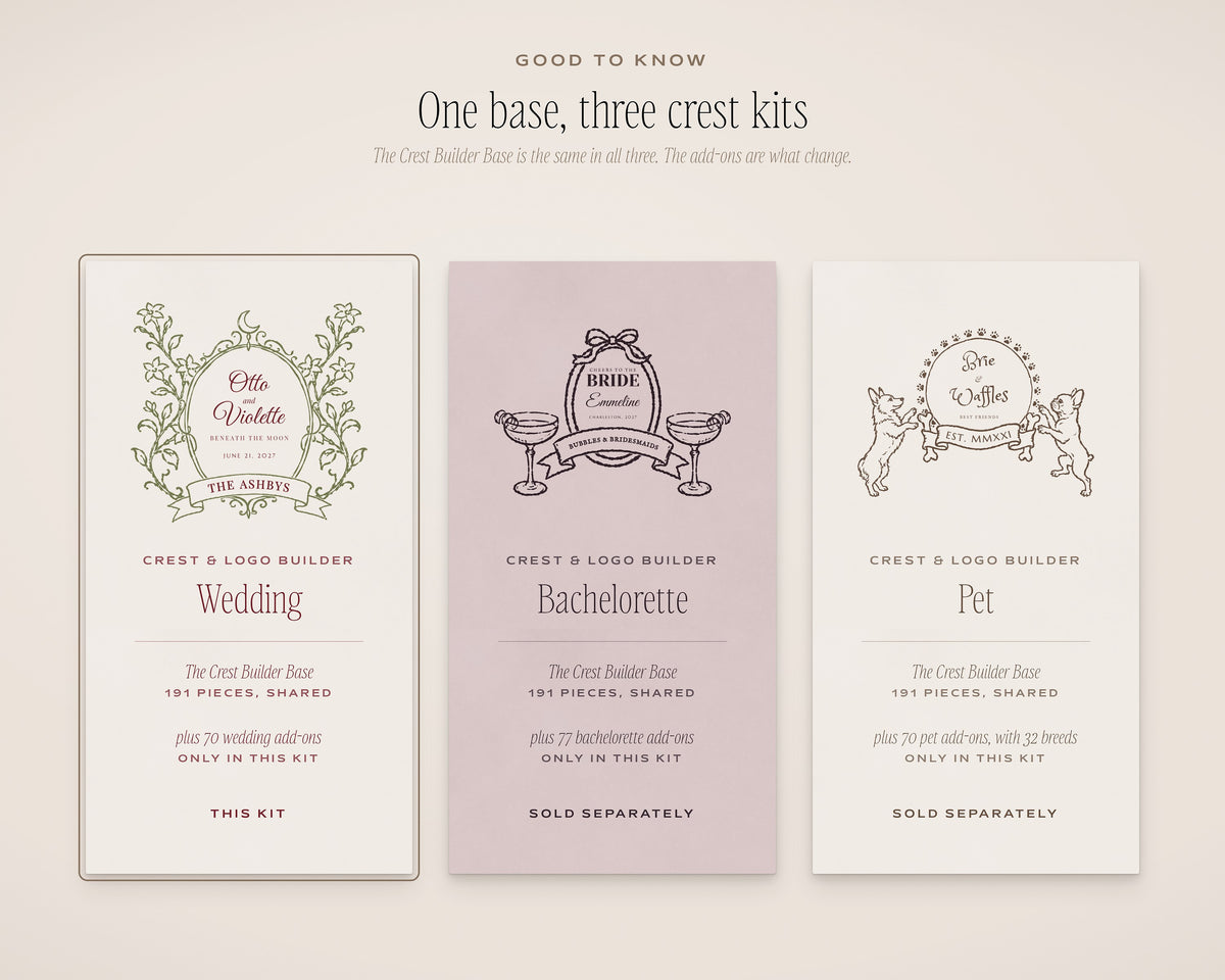 Wedding Crest & Logo Builder Kit, one base, three kits