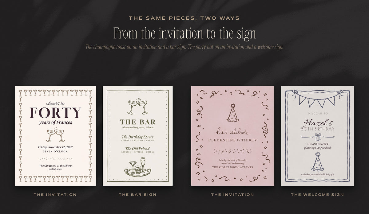 Birthday Invitation & Sign Builder Kit, the same pieces two ways