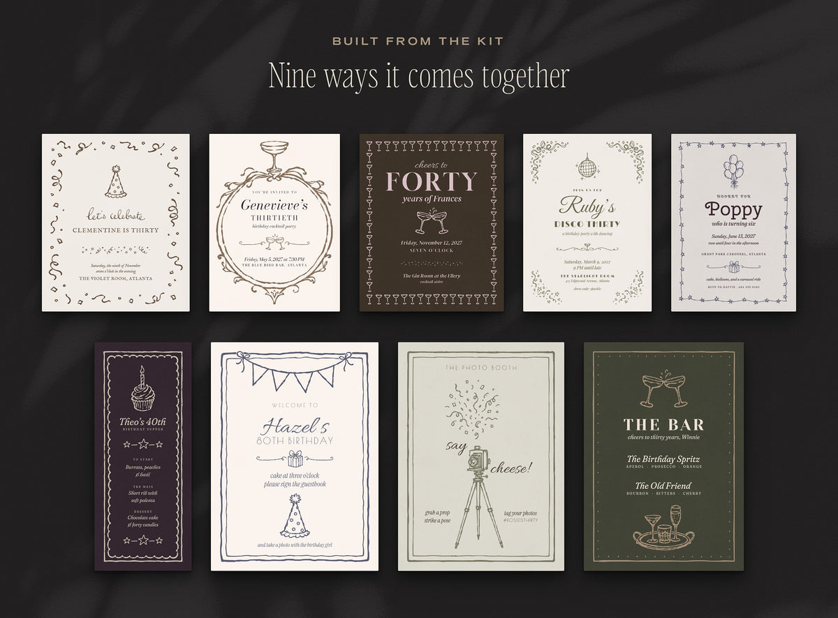 Birthday Invitation & Sign Builder Kit, built from the kit