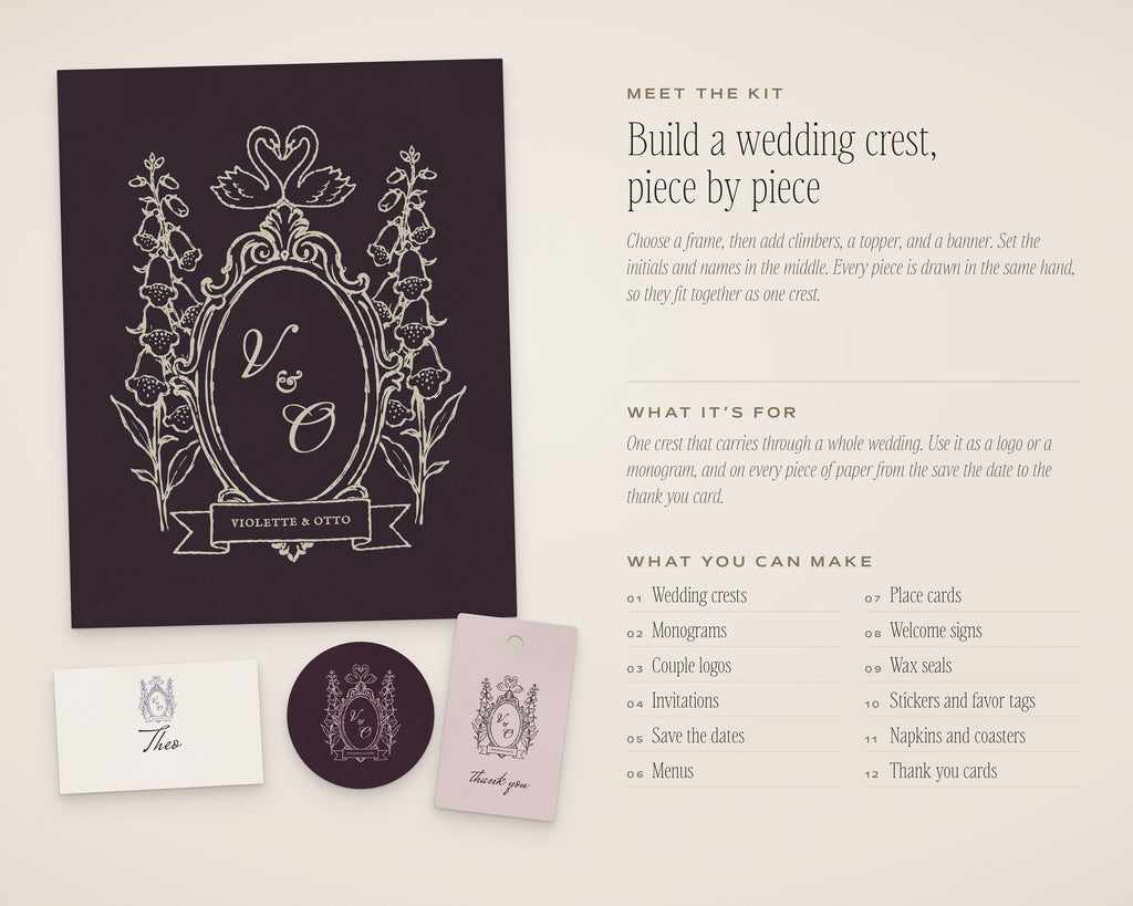 Wedding Crest & Logo Builder Kit, introduction to the kit