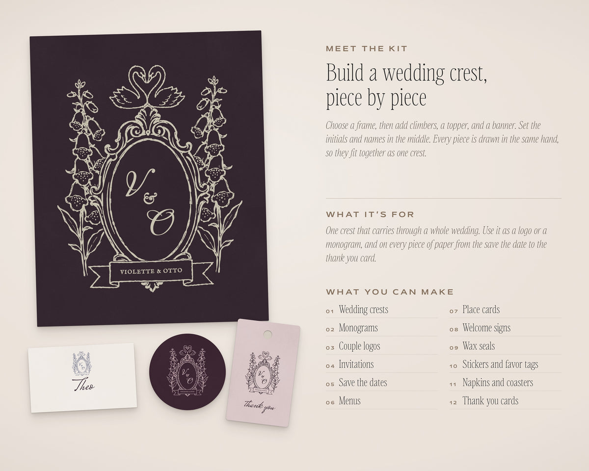 Wedding Crest & Logo Builder Kit, introduction to the kit