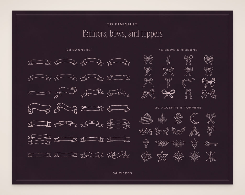 Wedding Crest & Logo Builder Kit, banners, bows, and toppers