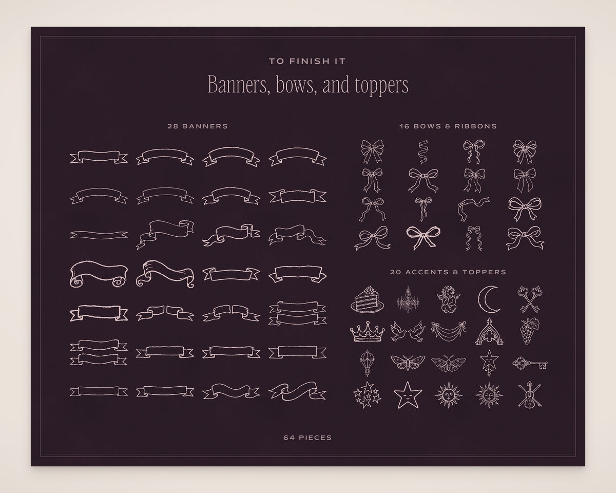 Wedding Crest & Logo Builder Kit, banners, bows, and toppers