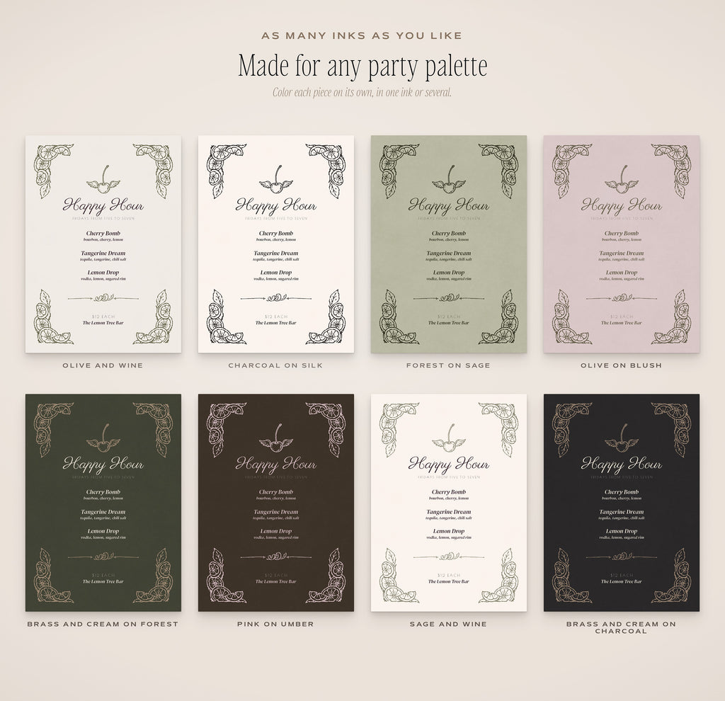 Cocktail Menu Builder Kit, any party palette