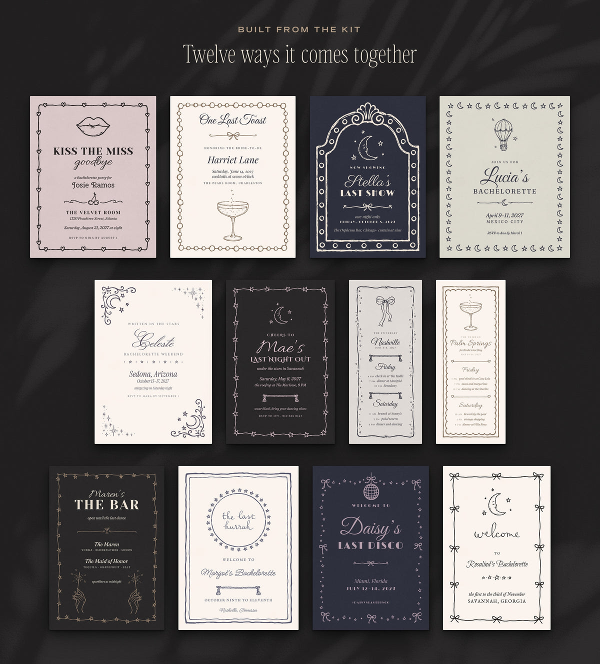 Bachelorette Invitation & Sign Builder Kit, built from the kit