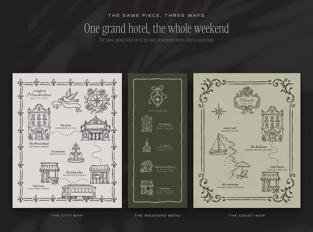 Wedding Map Builder Kit, one hotel three ways