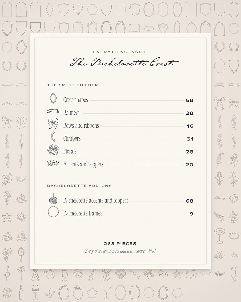 Bachelorette Crest & Logo Builder Kit, everything inside