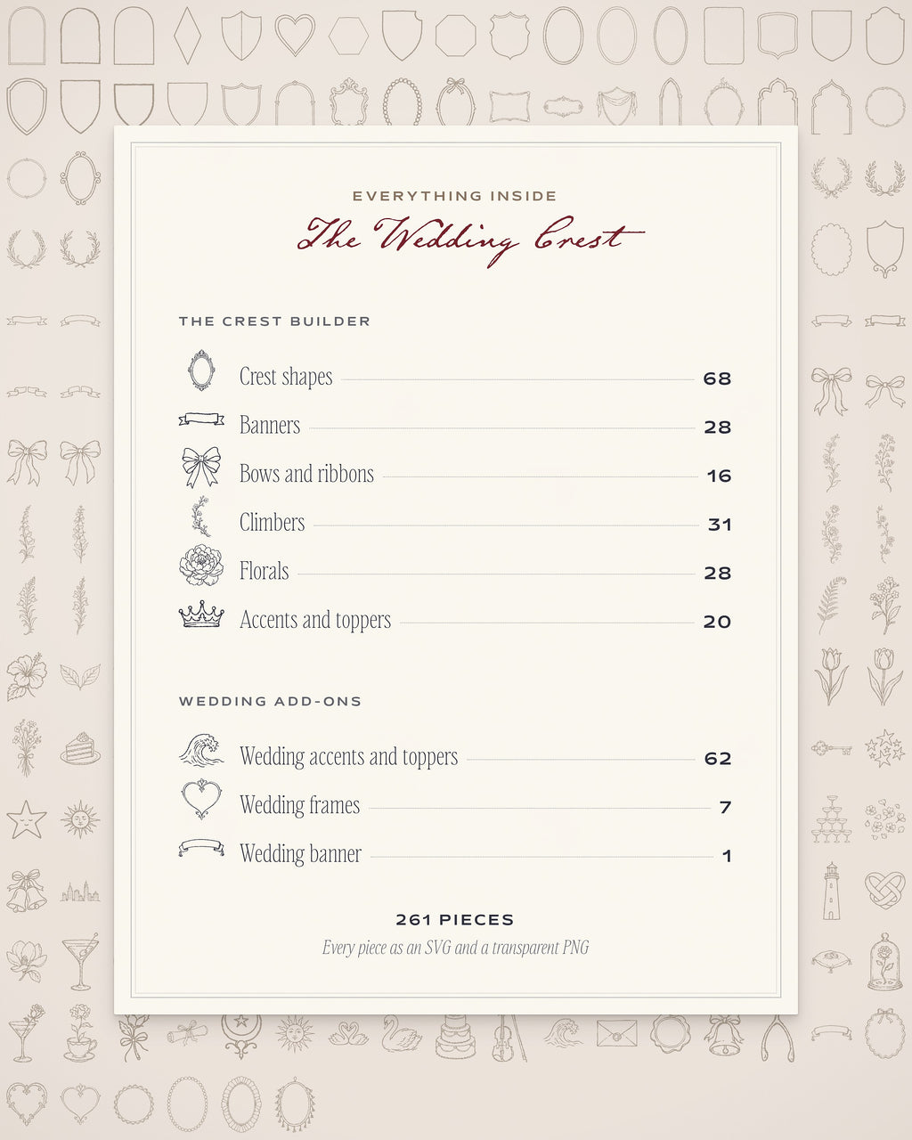 Wedding Crest & Logo Builder Kit, everything inside