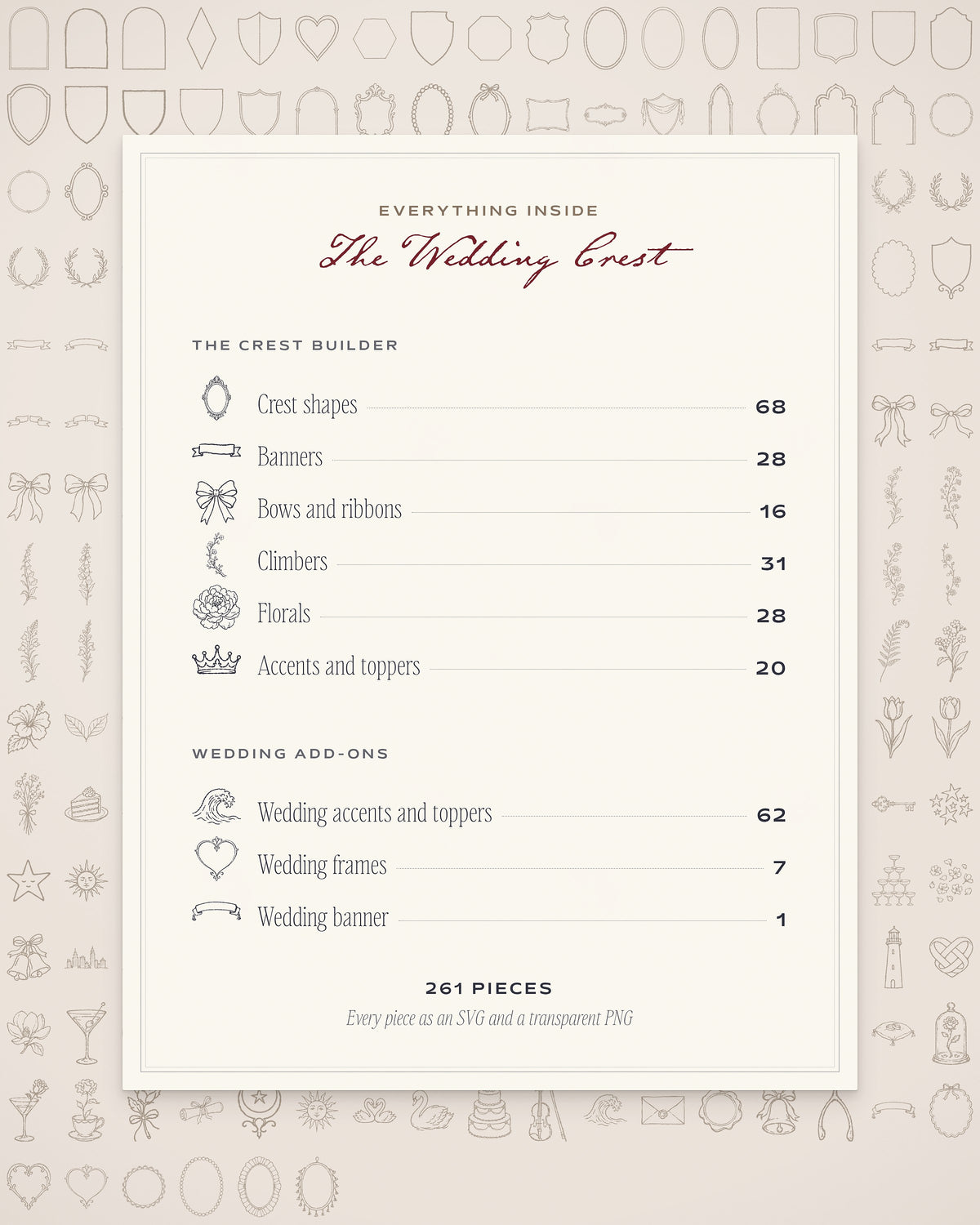Wedding Crest & Logo Builder Kit, everything inside