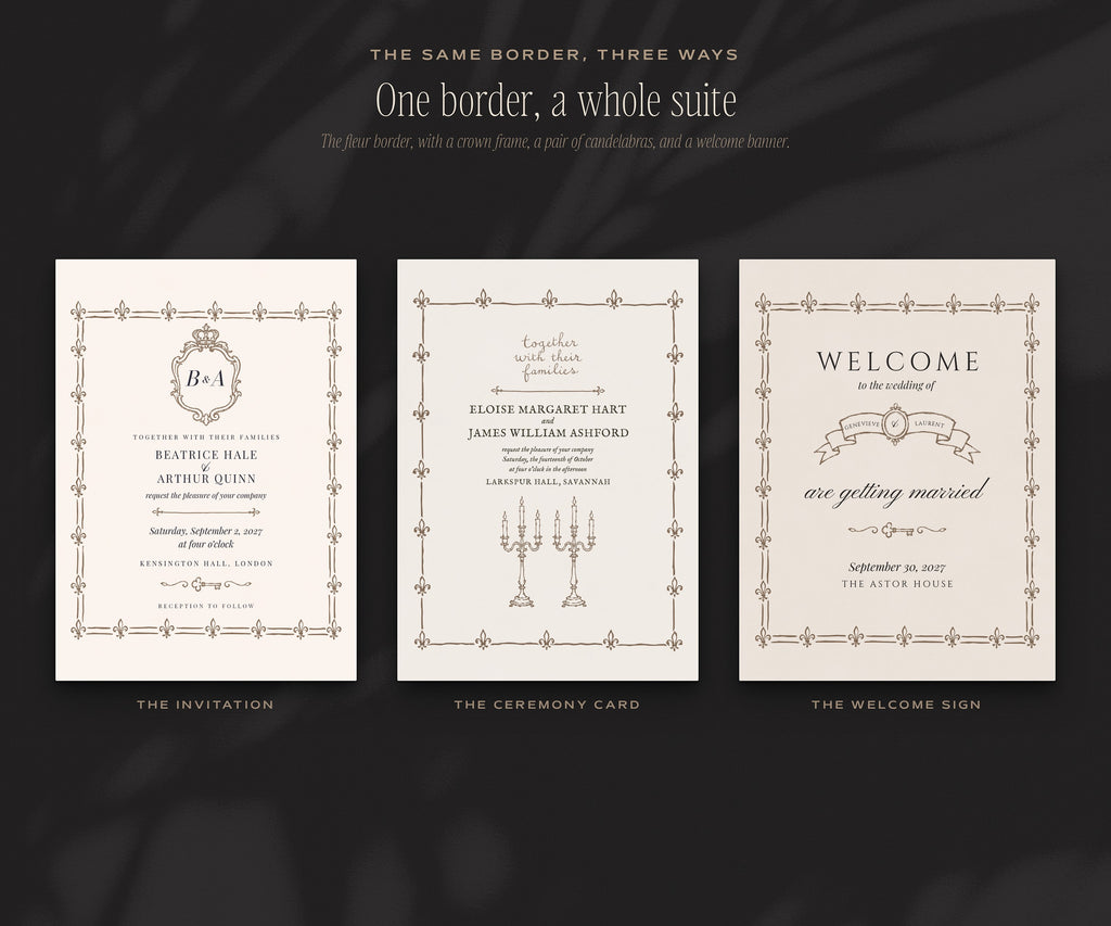 Regal Wedding Invitation & Sign Builder Kit, one border a whole suite