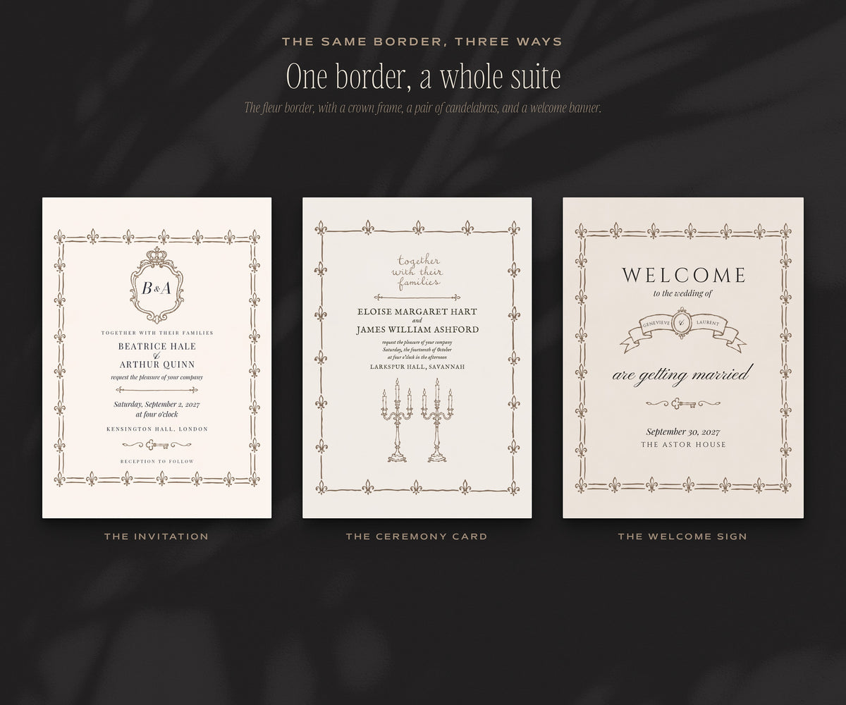 Regal Wedding Invitation & Sign Builder Kit, one border a whole suite