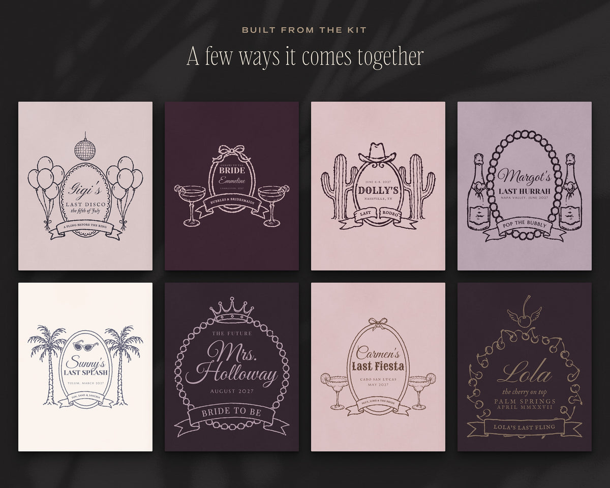 Bachelorette Crest & Logo Builder Kit, built from the kit