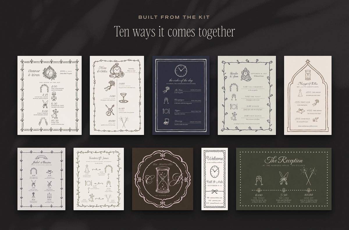 Wedding Timeline Builder Kit, built from the kit