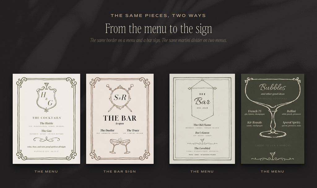 Cocktail Menu Builder Kit, the same pieces two ways