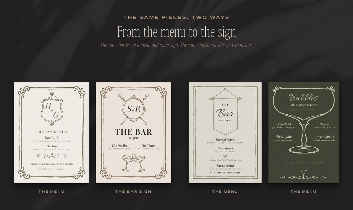 Cocktail Menu Builder Kit, the same pieces two ways