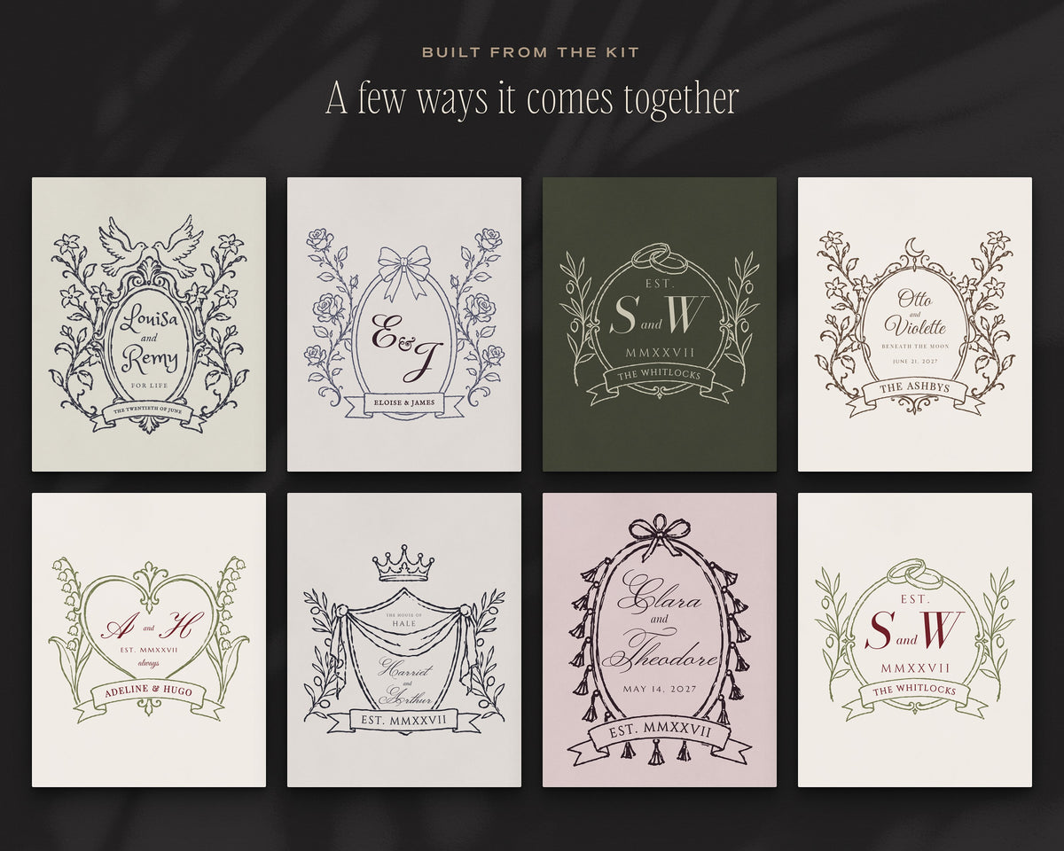 Wedding Crest & Logo Builder Kit, built from the kit