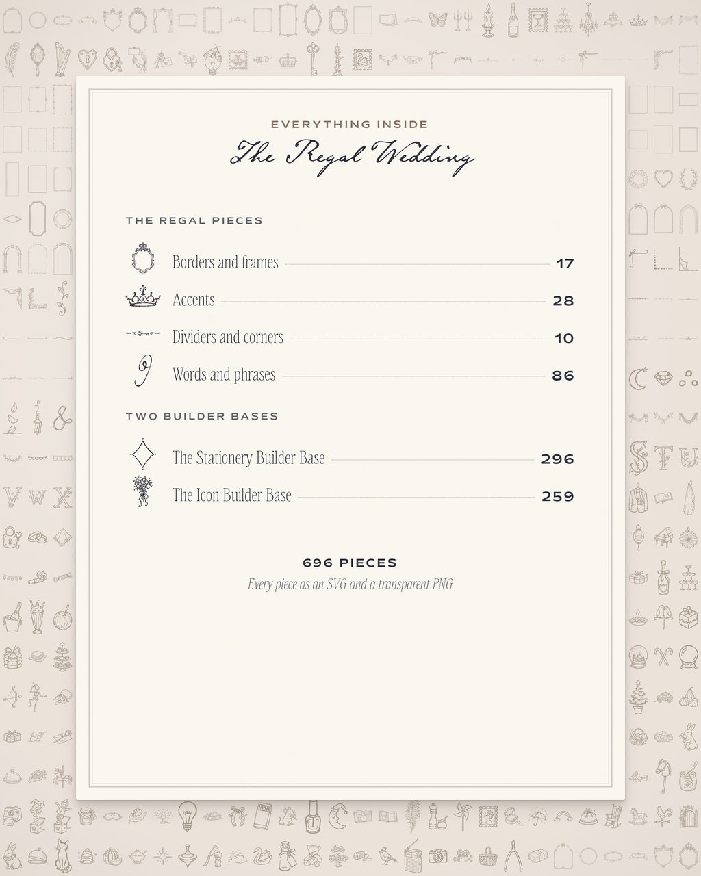 Regal Wedding Invitation & Sign Builder Kit, everything inside