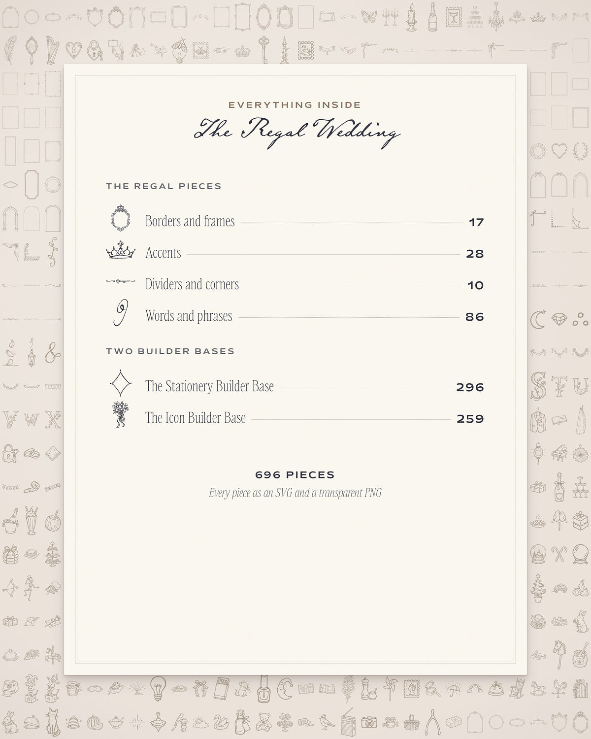Regal Wedding Invitation & Sign Builder Kit, everything inside