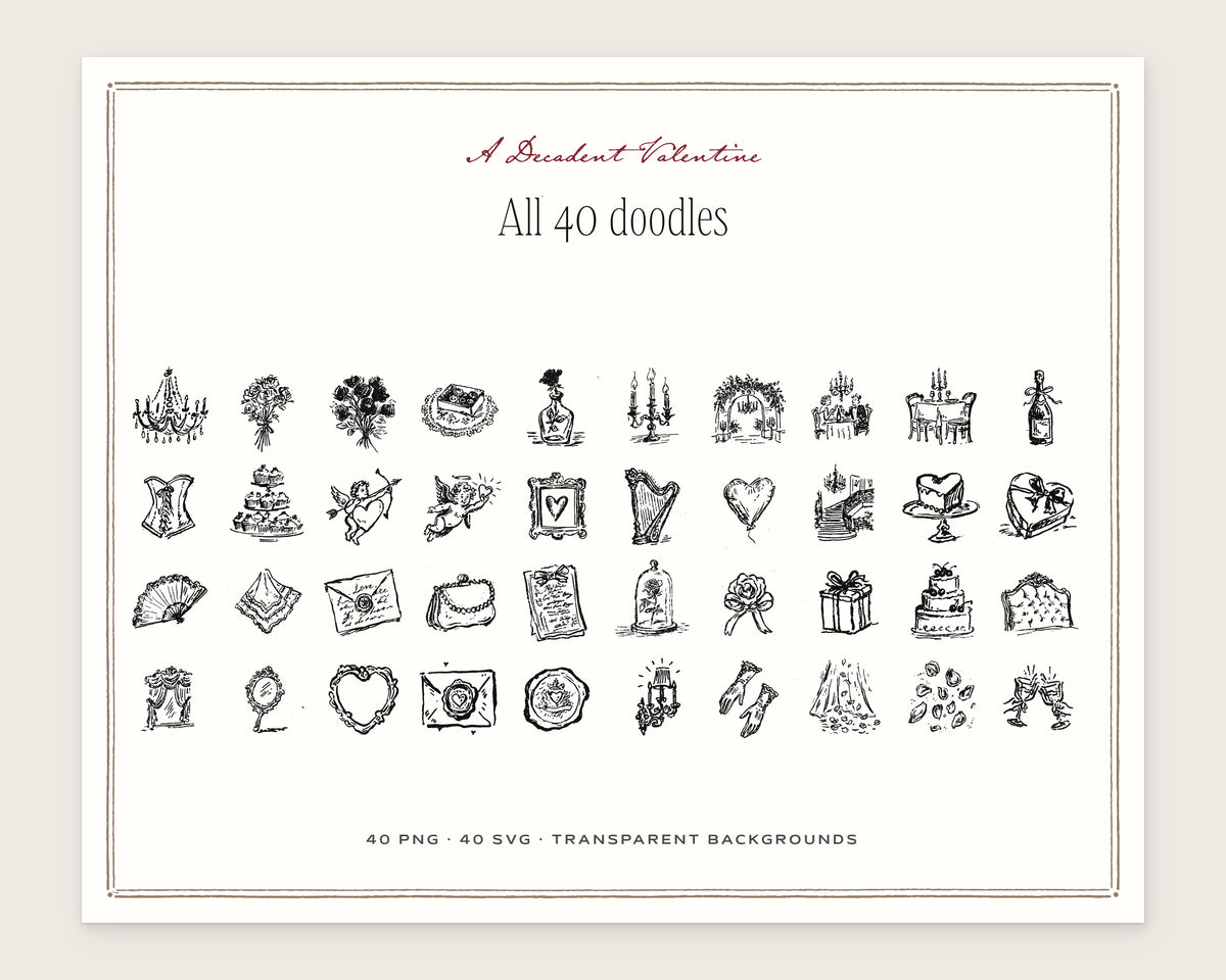 A Decadent Valentine Doodle Pack, everything in the set