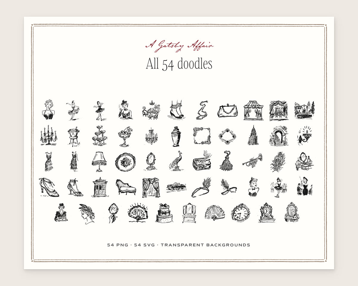 A Gatsby Affair Doodle Pack, everything in the set