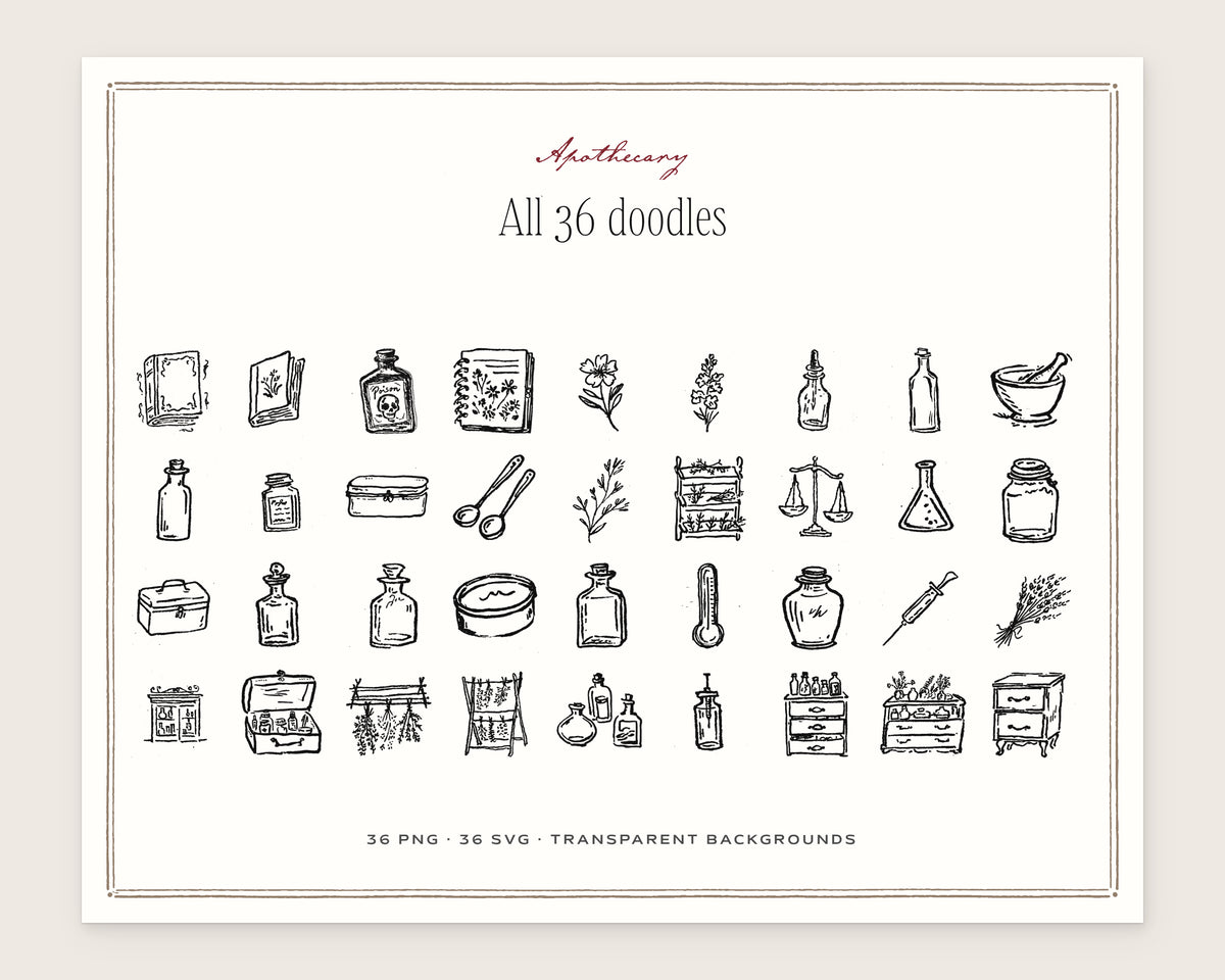 Apothecary Doodle Pack, everything in the set