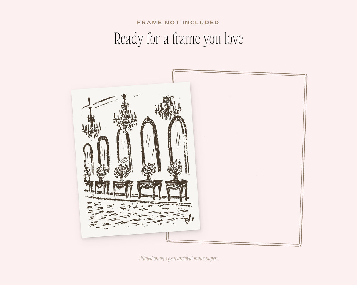 Arched Windows Hall Art Print, ready for a frame