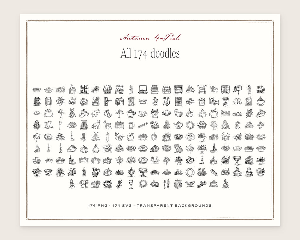 Autumn 4-Pack Doodle Bundle, everything in the set