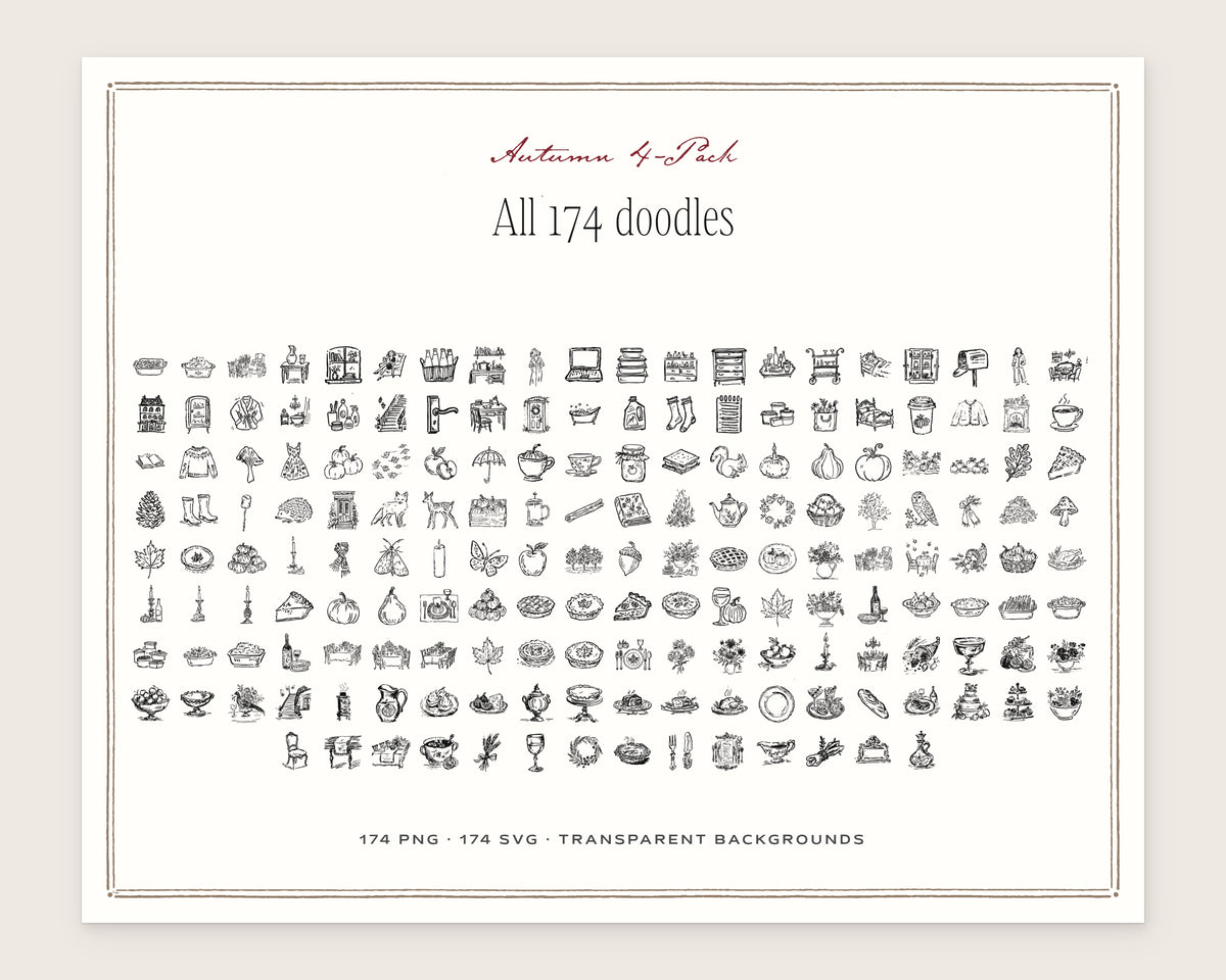 Autumn 4-Pack Doodle Bundle, everything in the set