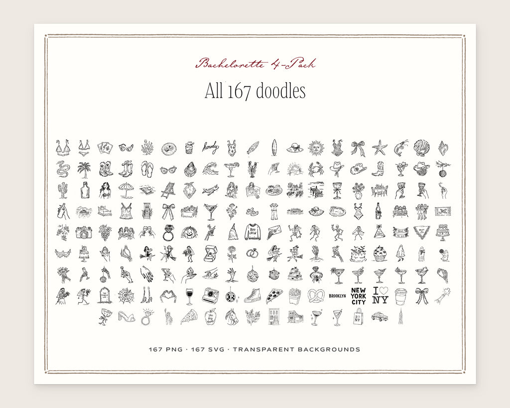 Bachelorette 4-Pack Doodle Bundle, everything in the set