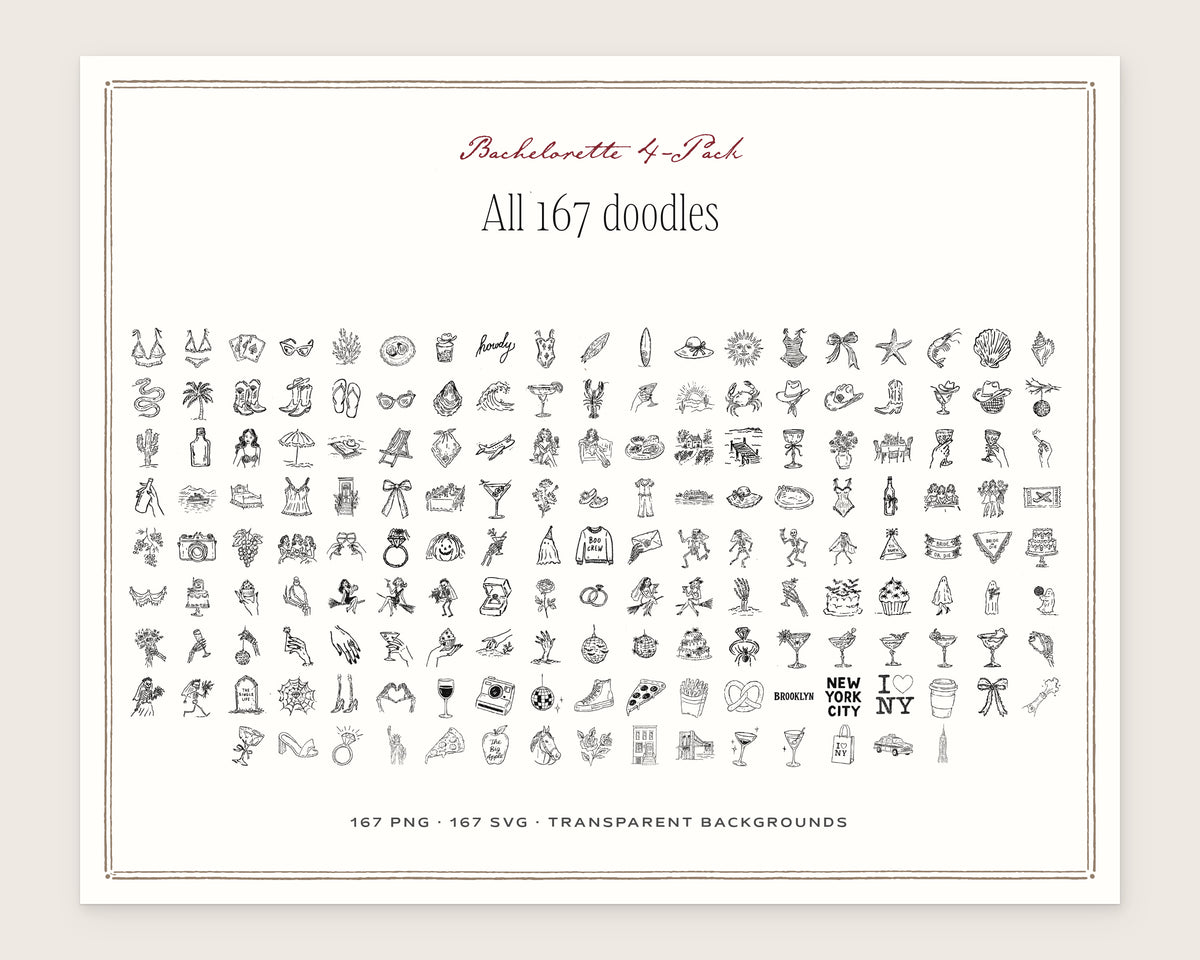 Bachelorette 4-Pack Doodle Bundle, everything in the set