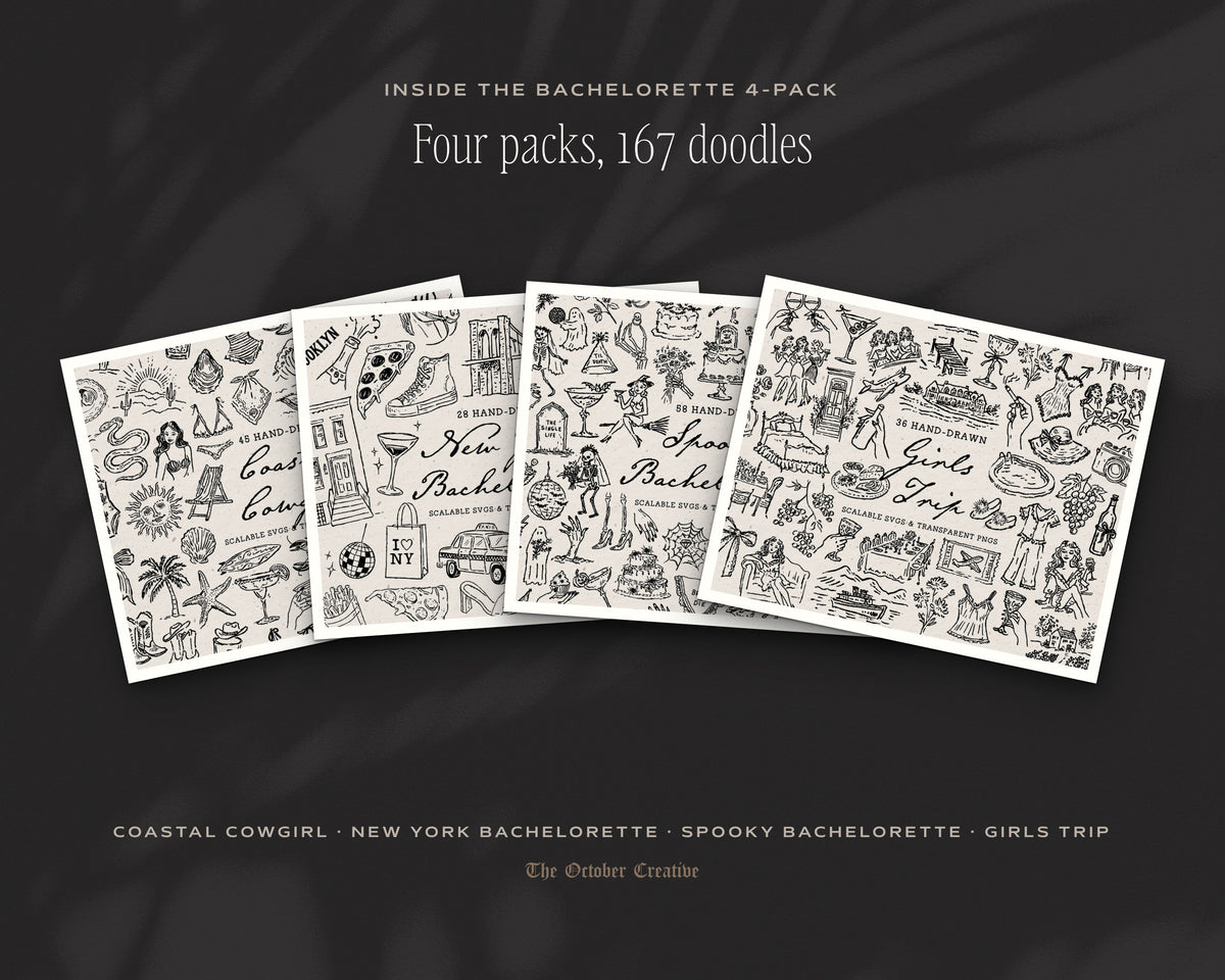 Bachelorette 4-Pack Doodle Bundle, the four packs inside