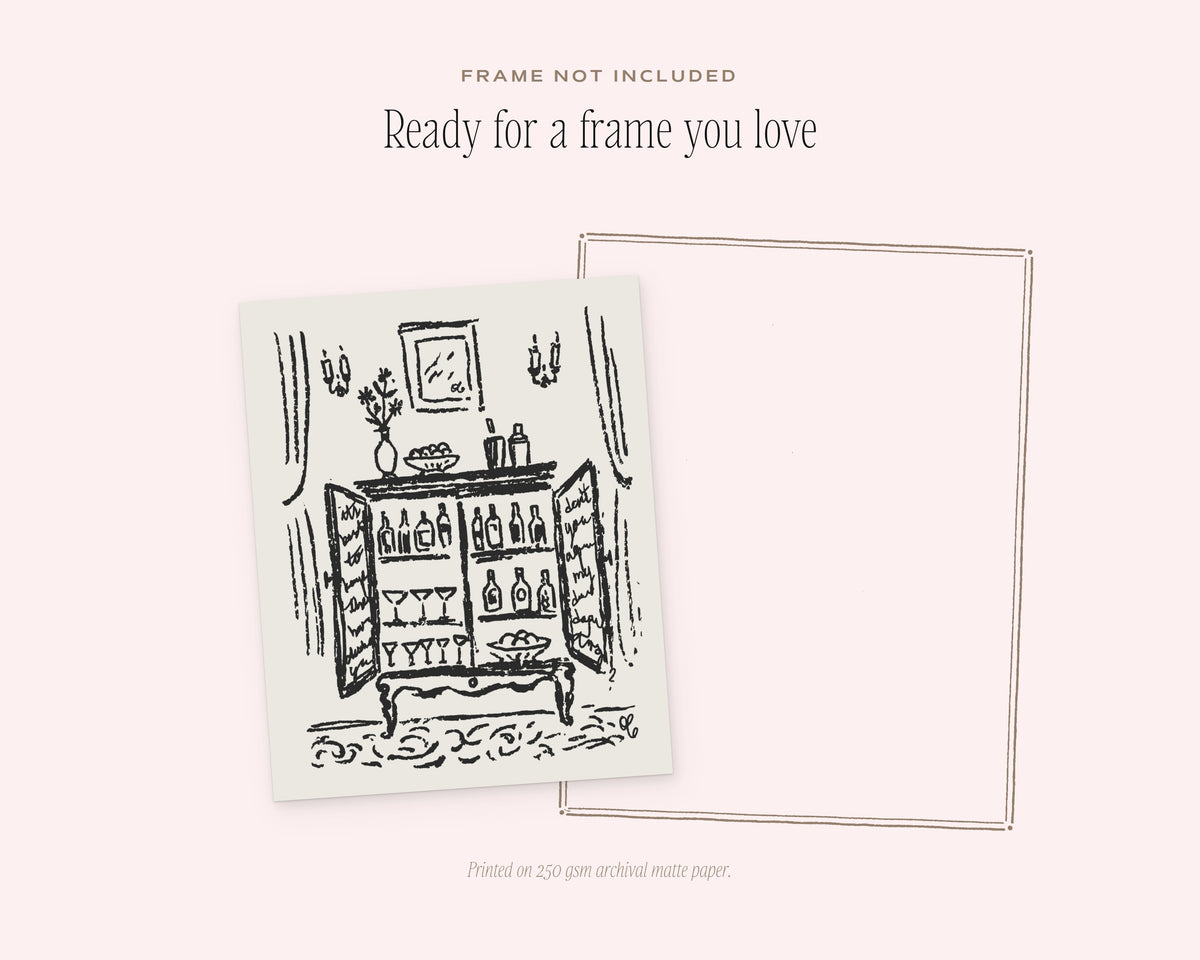 Bar Cabinet Art Print, ready for a frame
